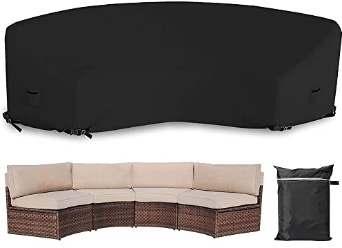 Patio Sectional Curved Sofa Protector Cover Skyour Waterproof Heavy Duty 420D Oxford Outdoor Sectional Curved Couch Sofa Covers with Windproof Reinforced Buckles Black