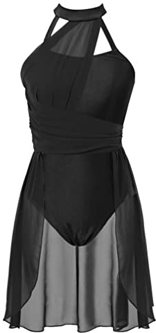 ranrann Femme Robe Danse Classique Asymétrique Robe Danse Lyrique Contemporaine Costume Latine Justaucorps Gymnastique S-XL A Noir M