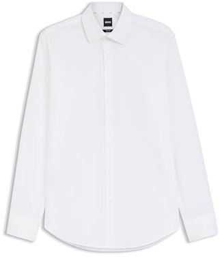 BOSS Herren H-JOE-C1-214 Regular-Fit Hemd aus elastischer Baumwoll-Popeline mit bügelleichtem Finish Weiß 43