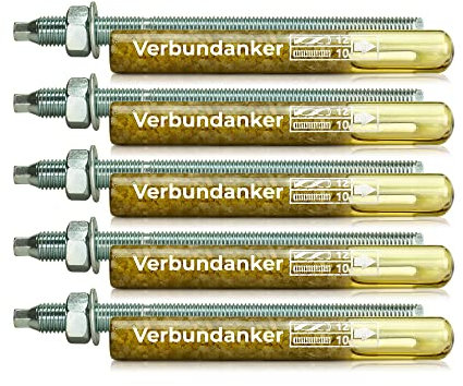 Isolbau Verbundanker Set - Verbundankerpatrone styrolfrei V10 + Ankerstange verzinkt M10 x 130 - ETA/ETAG Zulassung - 5 Stück