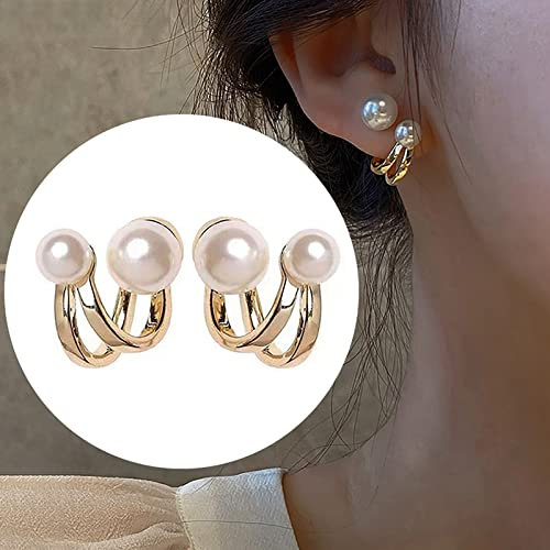 Atentuyi Gold Perlen Ohrringe - Vintage Doppelte Wickel-Huggie Creolen Ohrjacken Schmuck für Frauen und Mädchen