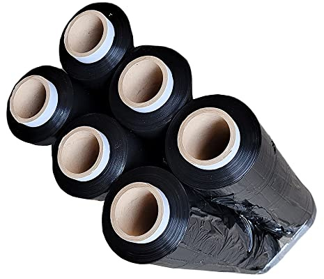 All4All Stretchfolie Schwarz 350 m auf 6 Rollen - Verpackungsfolie 23 my - Wickelfolie Stretchfolie für Paletten - Strechfolienrolle - Dolie zum Verpacken 350 mx50cm
