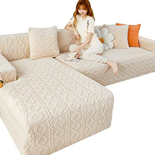 LEGBOX Sofa Überzug Ecksofa L Form Sofabezug Couchbezug Stretch Sofahusse L-Förmiges Couch Hussen für 1 2 3 4 Sitzer Stretch Eckcouch Bezug Sofabezüge (L-förmiges Ecksofa erfordert Zwei) (White 5)
