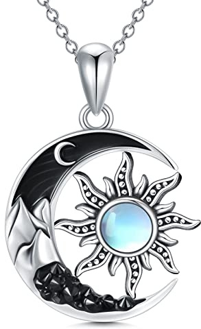 Shusukue Mondstein Kette Mondkette 925er Sterling Silber Sonne Mond Halskette Damen Halbmond Anhänger Schmuck
