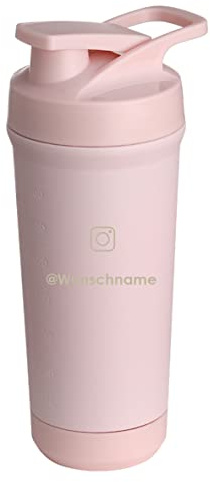 Teemando® Individuellt graverad premium rostfritt stål shaker med din önskade gravyr 750 ml, läckagesäkert lock, shaker-boll, diskmaskinssäker för proteinshakes, fitness-diet present (rosa)