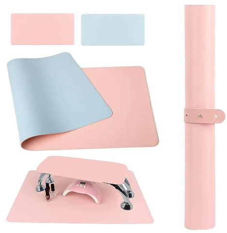 YILINNA Nail Arm Rest Mat Double Sided Nail Art Table Pad Soft Leather Nail Mat Nail Desk Pad Nail Technician Accessories for Nail Salon (Pink)