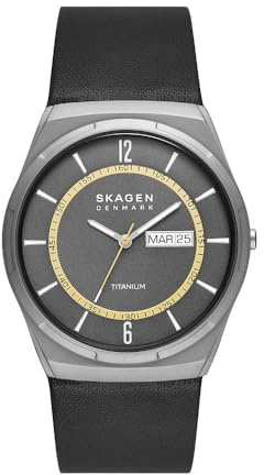 Skagen Herrenuhr Melbye Quarz/3-Zeiger Tag-Datum Uhrwerk 40 mm Gehäusegröße mit Lederarmband SKW6907