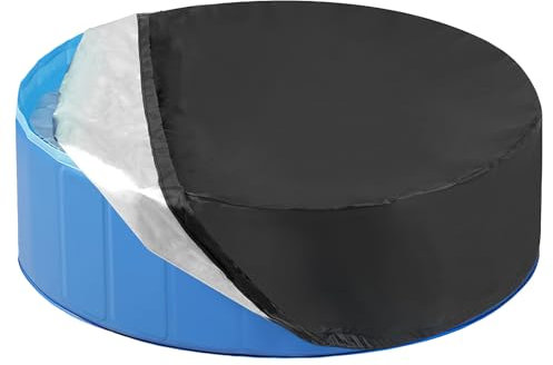 Poolabdeckung Rund für Hundepool, 122 x 30cm Wasserdicht UV-Schutz Kinderpool Planschbecken Abdeckung, Faltbare Wasserdicht Hundepool Abdeckung für Dog Pool Hundeplanschbecken Schwarz