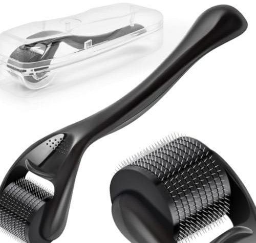 Derma Roller 0,5 mm, 540 aiguilles en acier de 0,5 mm, REAL LUVIXA rouleau à barbe, rouleau à micro-aiguille pour la peau et les cheveux, utilisation pour hommes et femmes (Noir - Noir)