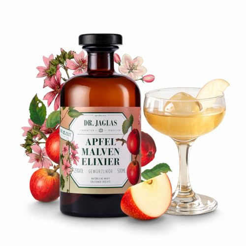 Dr. Jaglas Apfel Malven Elixier 500ml - Lieblicher Fruchtlikör - Likör als Aperitif oder Digestif - Fruchtiger Schnaps 25% Vol. - vegan & glutenfrei