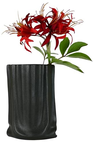 Vase Schwarz - Blumenvase aus Keramik - Kleine Vase 20 cm - Moderne Wohnzimmer Deko - Ausgefallene Vasen - Tischdeko - Tulpenvase