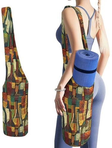 YJWANDL Yogamatten-Organizer, Weinflasche, Kunstdruck, Yogamatte, Tasche, Turnmatte, Tasche, Leinen-Aufbewahrungstasche, strapazierfähige Yoga-Tragetasche
