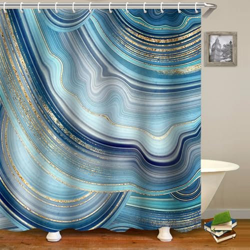 FAIRYGATE Anti Schimmel Duschvorhang Blau Bad Vorhang Duschvorhang 180x180 cm Modern Einfach Blau Waschbar Stoff Bad Duschvorhänge Polyester Textil Wasserdicht für Badewanne mit 12 Haken B9020