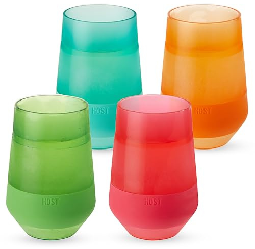 Host Freeze - Tazza refrigerante XL in bicchiere refrigerante a doppia parete con gel congelante, 350 ml, set di 4 colori vivaci
