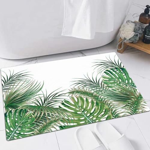 EMFSLA Bath Mat 16x24 in,Tropical palm leaves monstera leaf vector floral summer background. Botanical natu,Non-Slip Bathroom Mat Machine-Washable,Ultra Soft and Water Absorbent Bath Rug for Bathroom