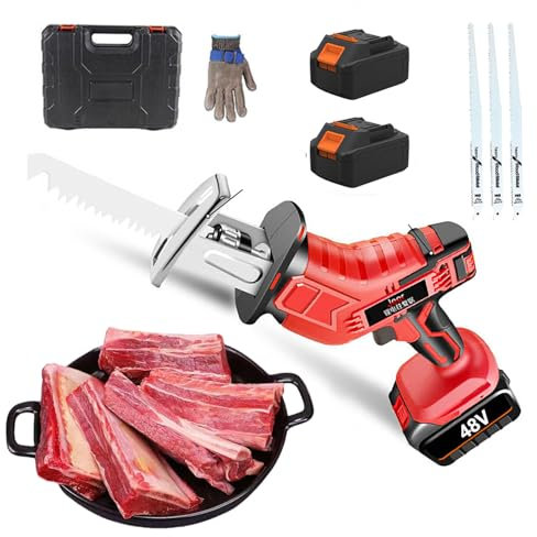 Sega elettrica da macellaio per carne e ossa - Sega alternativa in acciaio inossidabile con 2 batterie + 3 lame per sega, per bistecche, cosce di pollo, braciole di maiale, lische di pesce