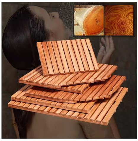 QWEASDF Natürlich badematte holzmatte ，Holz Dusche Bad Matte， Robust Dauerhaft rutschfest Lattenrost Design Fußboden Matten Leicht zu Reinigen ，holzmatte outdoorholzmatte Bad(W80xL80cm/W31xL31in)
