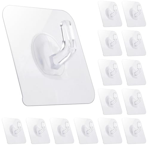 COMNICO 15 Stück Handtuchhaken Haken Selbstklebend Transparent Klebehaken Kleiderhaken Ohne Bohren Wandhaken für Küche, Bad,Türwand, Aufhänger