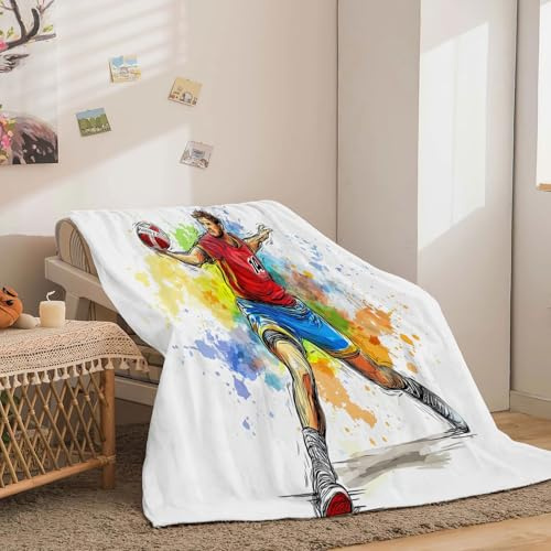Kuscheldecke 150 x 200 cm, Flanelldecke Handball Sport Druck, Weiche Flauschige Wohndecke als Couchdecke Sofadecke Bettdecke, Bunte Decke Warm für Wohnzimmer Schlafzimmer