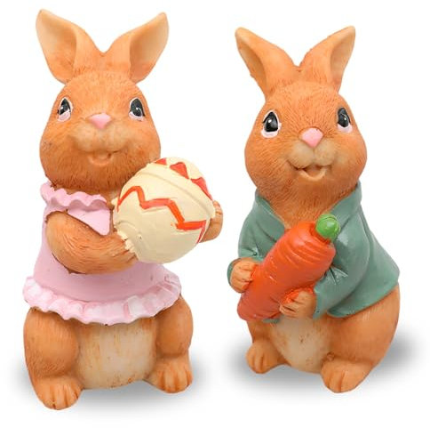 Ycaaeo 2 Piezas Figuras de Conejo de Pascua, Estatua de Conejo de Resina, Mini Figuras de Conejito Pascua, Conejito Estatuas de Jardín, Decoraciones para la Mesa de Pascua/Fiesta de Primavera