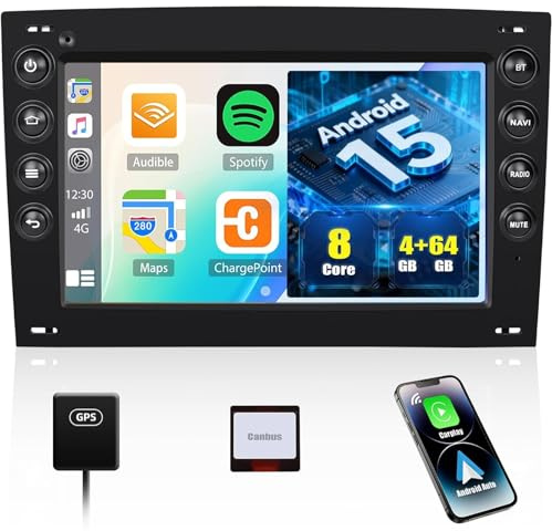 CAMECHO Android 15 Autoradio para Renault Megane 2 2002-2009, Pantalla Táctil 7 IPS, 4GB+64GB, Wireless CarPlay/Android Auto, GPS, Bluetooth, Compatible con Cámara Trasera