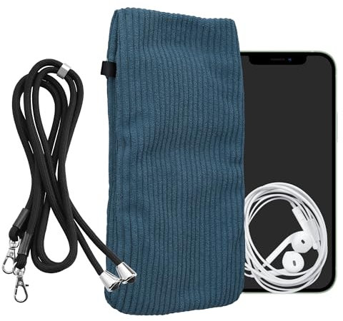 kwmobile Handytasche für Smartphones XXL - 7 Handy Tasche - Cord Handy Hülle Blau mit Kordel - Tasche mit Handykette 17,7 x 9 cm Innenmaße
