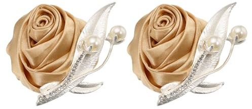 QUARKZMAN 2 Stück Anstecksträuße für Männer/Frauen, Champagner Bräutigam Anstecker Künstliche Blume mit Stecknadel für Hochzeitsdekoration, Zeremonie, Abschlussball, Heimkehr