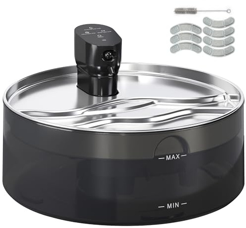PawHut Trinkbrunnen für Katze 7L Katzenbrunnen Edelstahl LED Schwarz | Leise Pumpe, Wasserstandsfenster, Aktivkohlefilter, Bewegungssensor, Filtersystem, Batteriebetrieben, für Hunde