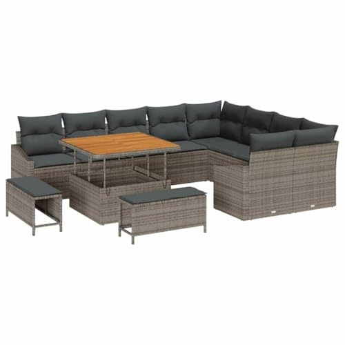 vidaXL Trädgårdsoffset med kudde med lagring med kudde 12 pcs Grå, Trädgård och terrassset, modern rattansoffa, lätt utomhuscouch, UV-skydd, förvaring, lounge