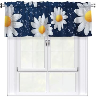 Helhappy Tenda corta per finestra, mantovana con margherite e fiori selvatici, 7,6 cm, con tasca per asta, per decorazioni domestiche, 137 x 45 cm, 1 pannello