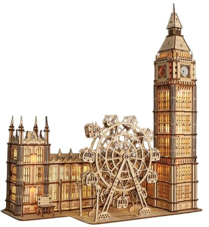 3D Wooden Puzzle Big Ben Clock With Night Light Model Kits for Adults to Build Woodcraft Kit DIY Handmade Gift for Birthday And Christmas