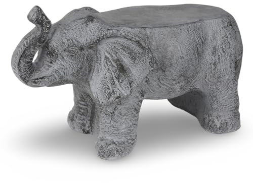 BURI Elefant Beistelltisch 51x25x32cm Blumenhocker Blumenständer Deko aus Magnesia Grau