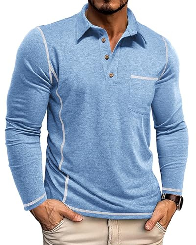 PRIVIMIX Poloshirt Herren Langarm mit Brusttasche & Knopfleiste, Atmungsaktiv Polohemd für Golf & Freizeit M-3XL