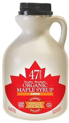 47° North Jarabe de arce orgánico canadiense, AMBER Ámbar – aromático, 500g, Fuente única, Grado A, Sin gluten, Vegano, Sabor ligero y dulce para panqueques y más