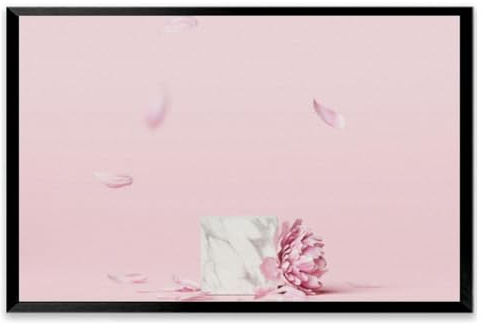 3D display podium pastel pink flower Peony blossom Nature minimal Black Framed Canvas Wall Art for Living Room Bedroom Kitchen Bathroom Prints Pictures Wall Decor Posters Painting Artwork 16x24