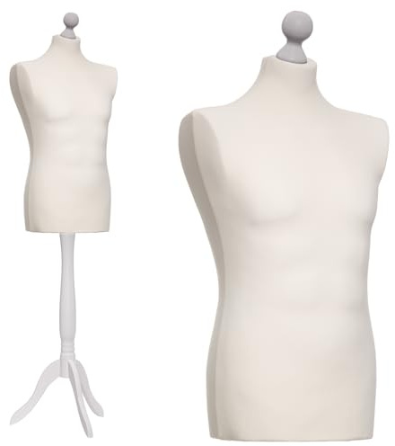 DummyDoll Schneiderpuppe männlich Größe 50/52, Überzug Creme/Ecru, Holzdreibein weiß