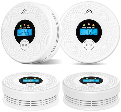 4-Pack Carbon Monoxide and Smoke Detector 10 Year Battery, Clear LCD Display and LED Light, Smoke & CO Alarm Combo for Home, Long-Lasting Guard