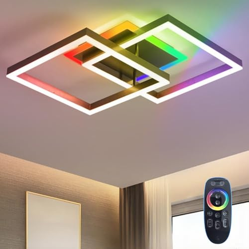 KZT Smart LED Deckenleuchte Dimmbare RGB Farbwechsel Deckenlampe mit Fernbedienung Steuerung Wohnzimmerlampe Modern 40W Geometrisch Deckenleuchten mit Backlight für Wohnzimmer Schlafzimmer Küche