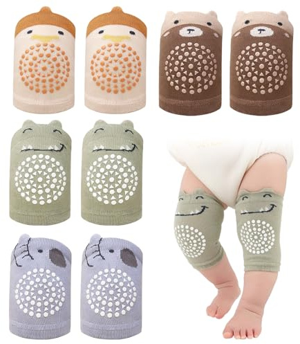 GAZIL 4 Paar Krabbelsocken Baby mit rutschfesten Noppen – Elastische Knieschoner Baby Krabbeln für Jungen & Mädchen – Bequeme Baby Knieschoner zum Krabbeln und Spielen