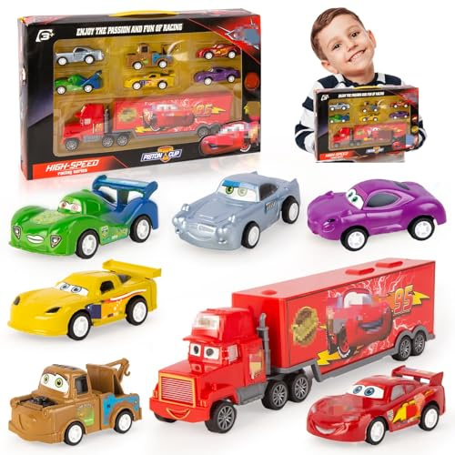 Racing car Spielzeugauto Truck Kinder- 7 Stück Zurückziehen Transporter Kinder Metall Mini Autos Die Cast Modellauto Kleine Fahrzeuge Car Toys als Jungen Geburtstag Weihnachten Ostern Geschenke