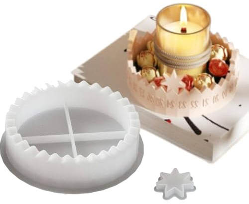 Christmas Resin Mold Set – Food-Grade Silicone Advent Calendar & Candle Holder Molds, Multi-Cavity Round Tray with Star Details for DIY Candles, Plaster & Resin Crafts