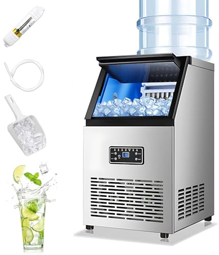CIELOBLOEN Máquina para Hacer Hielo Comercial, 45 kg/día, 40 Cubos/Lote, bajo encimera/empotrada/Independiente, Acero Inoxidable, Filtro de Agua, para Uso doméstico y Comercial.