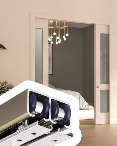 Binario per Porta Scorrevole Porte a Scomparsa a Doppia Rotaia, Ferramenta per Guide Scorrevoli e Pieghevoli per Armadio Guardaroba a Risparmio Spazio(Champagne,126in/320cm/10.5ft)