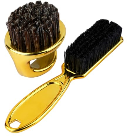 Genérico Cepillo de Cuello para Cortar Cabello Anillo Ergonómico, Cerdas Suaves y Acabado Dorado, Kit de 2 Piezas para Limpieza y Cuidado Profesional de Barba y Bigote en Barbería