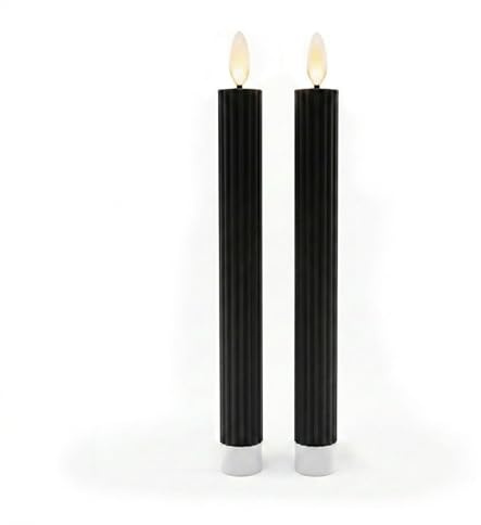 Relaxdays LED Stabkerzen, 2er Set, HxD: 25 x 2 cm, flackernde Flamme, Echtwachs, Rillen, flammenlose Kerzen, schwarz