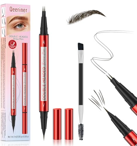 Crayon Sourcils Waterproof, Double Feutre sourcil Microblading Précision UltraFine, Effet Naturel, Longue Tenue, Brosse Incluse,Maquillage Professionnel,Résistant à la Transpiration (Noir Brun)