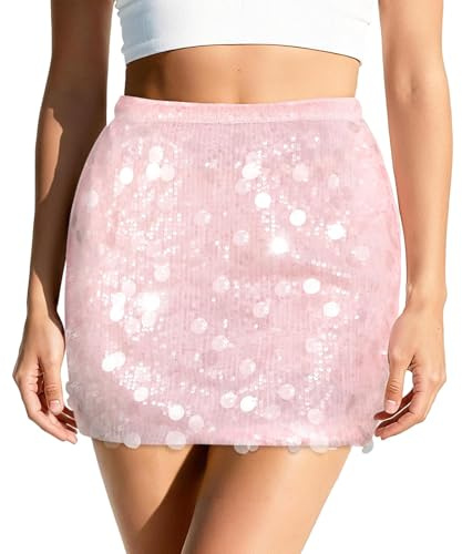 VONMELLI Gonna Paillettes da Donna Minigonna Sexy e Scintillante Gonna Donna Aderente Elasticizzata con Glitter per Una Serata Fuori o Una Festa Rosa L