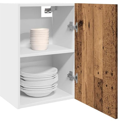 Keeushr Lione - Armadietto pensile effetto legno anticato, 40 x 31 x 60 cm, in legno con pratica porta e molto spazio per utensili da cucina e stoviglie, in legno per montaggio a parete