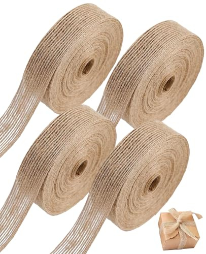 DASHUI 4 Rollen Juteband, 2cm Breit 20m Burlap Band Vintage Sackleinen Geschenkband für Geschenkverpackung, Hochzeitdeko, Blumenstrauß Deko, Basteln und DIY-Projekte