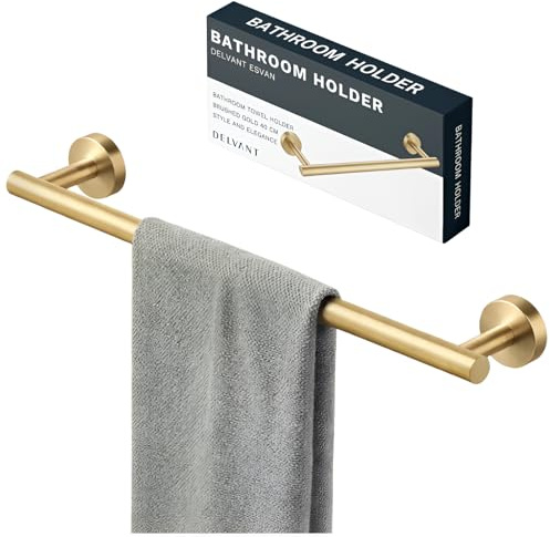Delvant ESVAN Handtuchhalter 40 cm Wand, Handtuchstange Edelstahl Gebürstetes Gold, Badaccessoire, Wandmontage, Modernes Minimalistisches Design
